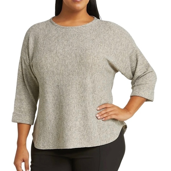 MAX STUDIO LONDON Beige 3/4 Sleeve Ribbed Boat Neck Pullover Knit Top - Picture 1 of 9